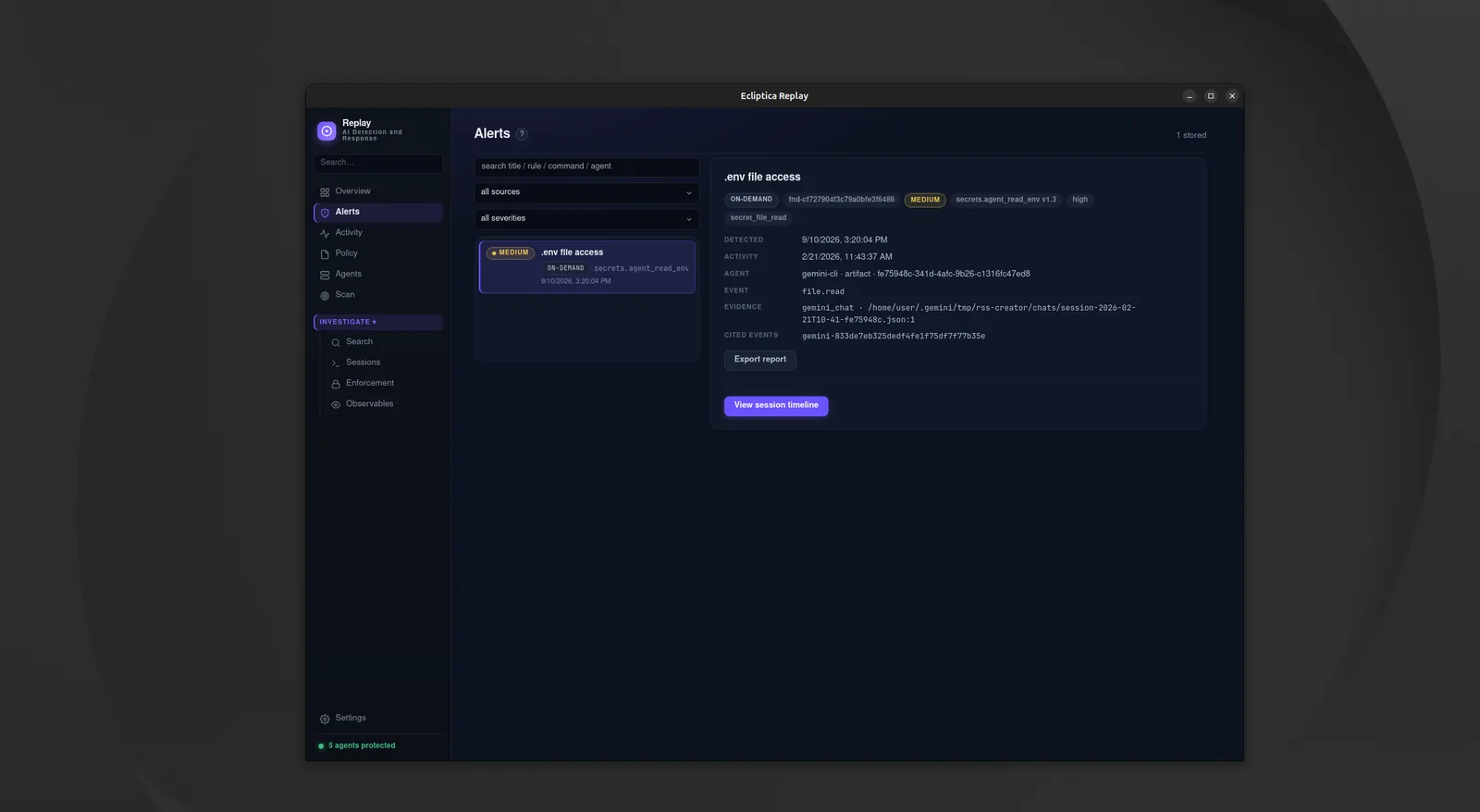 Replay Alerts screen