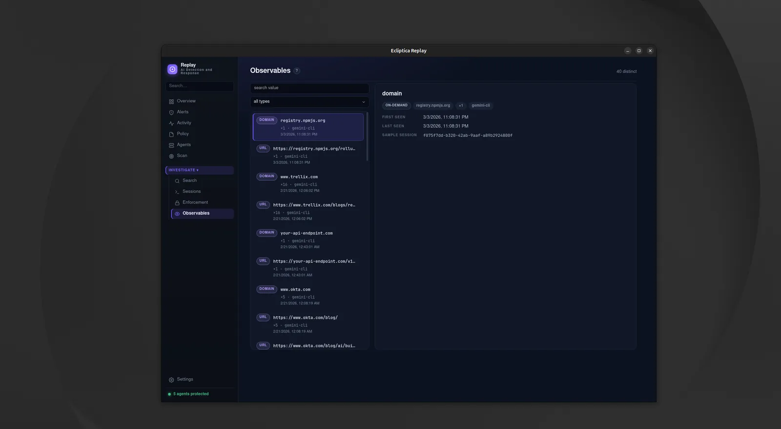 Replay Observables screen